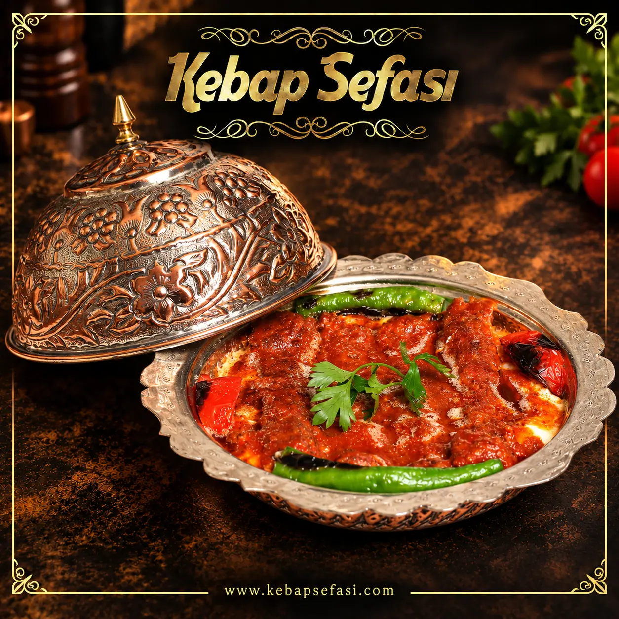 Bakır tabakta servis — Kebap Sefası Öveçler
